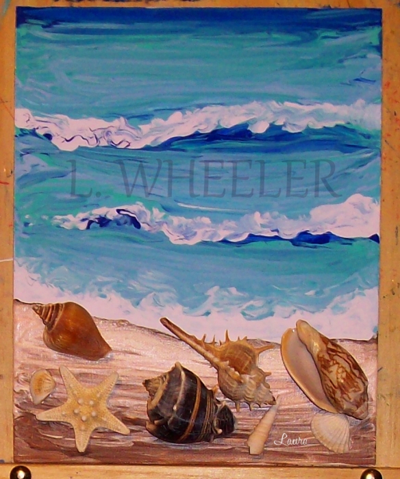Beach Comber Greenie Acrylic Painting by Laura Wheeler