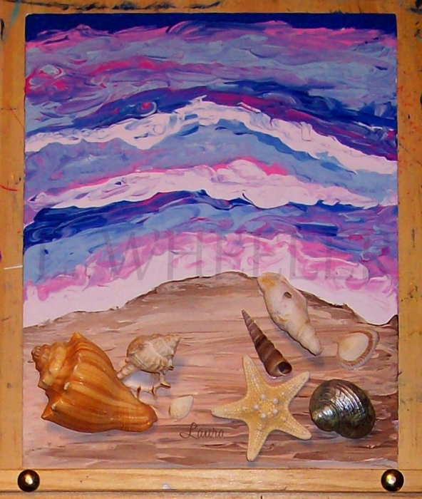 Beach Comber Pinkie Acrylic and Seashell Painting by Laura Wheeler