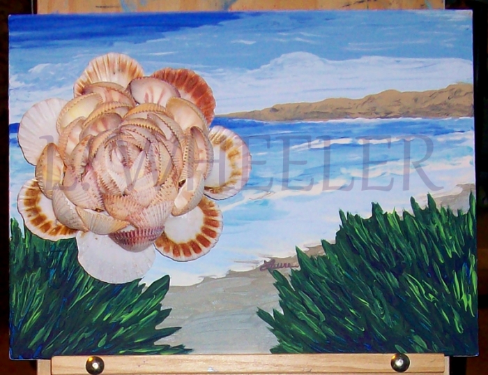Bloomin Acrylic And Seashell Painting by Laura Wheeler
