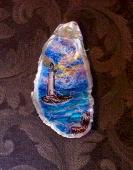 Carnival Light Felt Pen On Oystershell Painting by Laura Wheeler