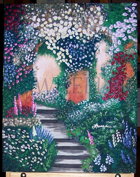 Bower In The Breezeway Acrylic Painting by Laura Wheeler