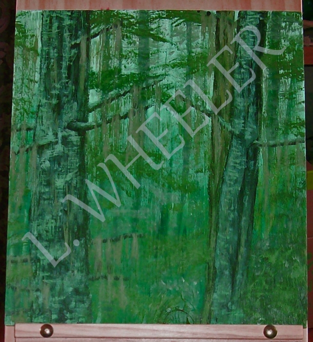 Through The Woods Acrylic Painting On Weathered Wood by Laura Wheeler
