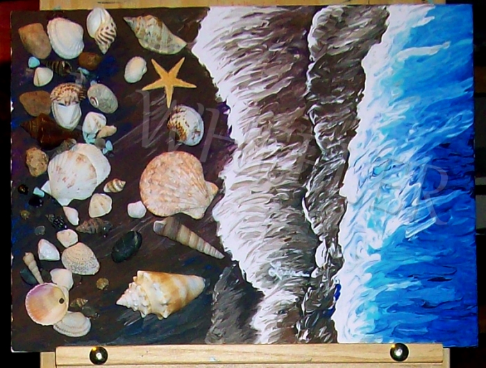 Tideline Acrylic And Seashell Painting by Laura Wheeler