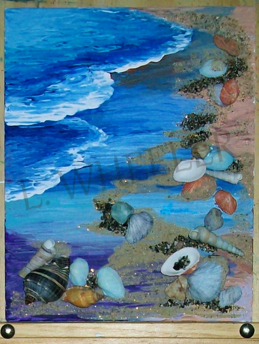 Washed Up Acrylic and Seashell Dimensional Painting by Laura Wheeler