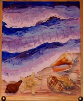 Beach Comber Blues Acrylic And Seashell Painting by Laura Wheeler