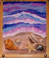 Beach Comber Pinkie Acrylic and Seashell Painting by Laura Wheeler