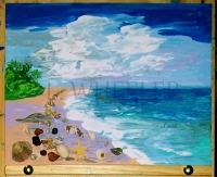 Beachy Vibe Acrylic And Seashell Painting by Laura Wheeler