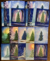 Christmas Trees Package Of 10 Acrylic Paintings by Laura Wheeler