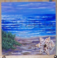 Seastar Acrylic And Seashell Painting by Laura Wheeler